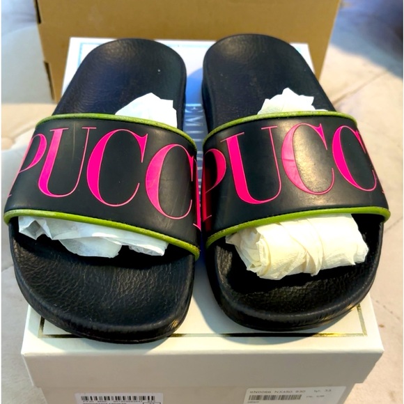 Emilio pucci hot pink/limegreen black kids slides size 33 100% authentic - Picture 1 of 4